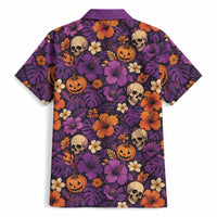 Hawaii Halloween Hawaiian Shirt Skeleton Pumpkin Hawaiian Flower Tribal DT05 - Polynesian Pride