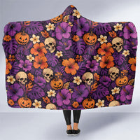 Hawaii Halloween Hooded Blanket Skeleton Pumpkin Hawaiian Flower Tribal DT05 One Size Purple - Polynesian Pride