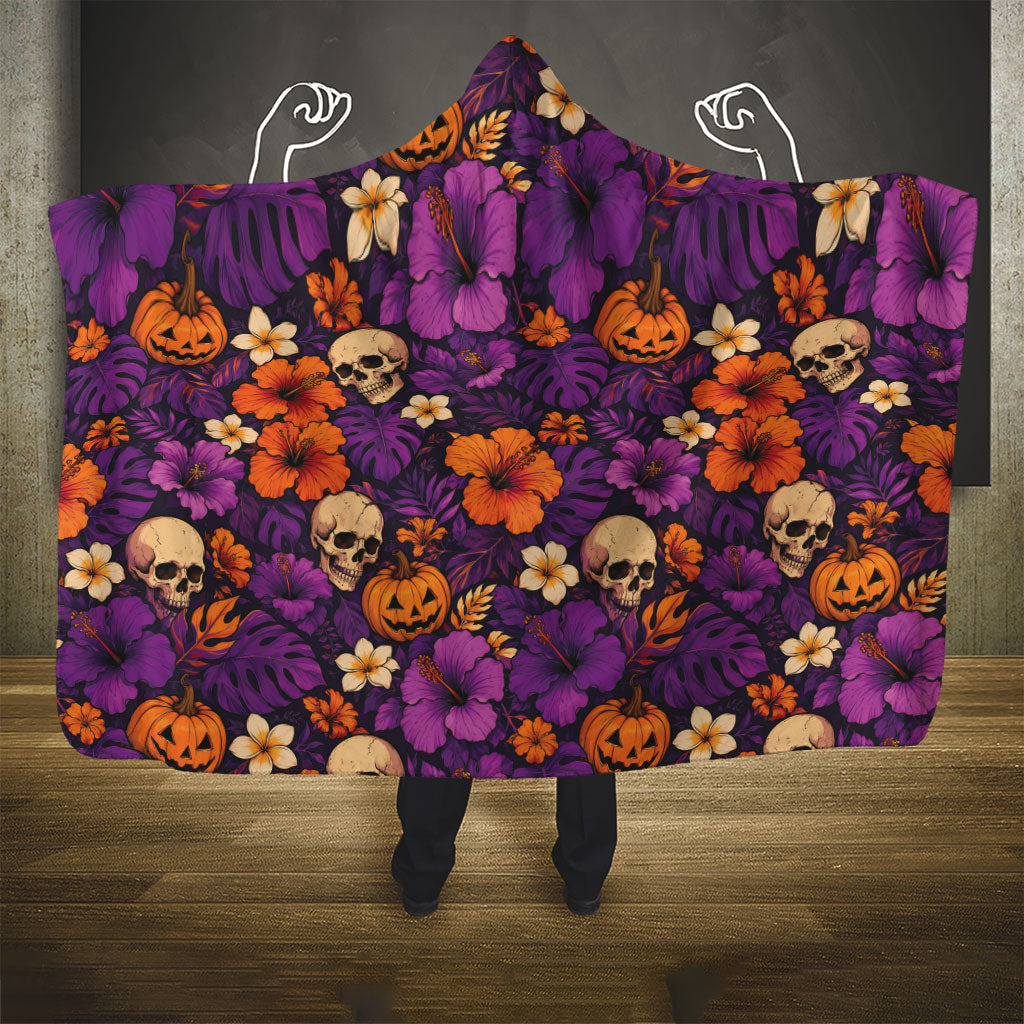 Hawaii Halloween Hooded Blanket Skeleton Pumpkin Hawaiian Flower Tribal DT05 - Polynesian Pride