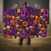 Hawaii Halloween Hooded Blanket Skeleton Pumpkin Hawaiian Flower Tribal DT05 - Polynesian Pride