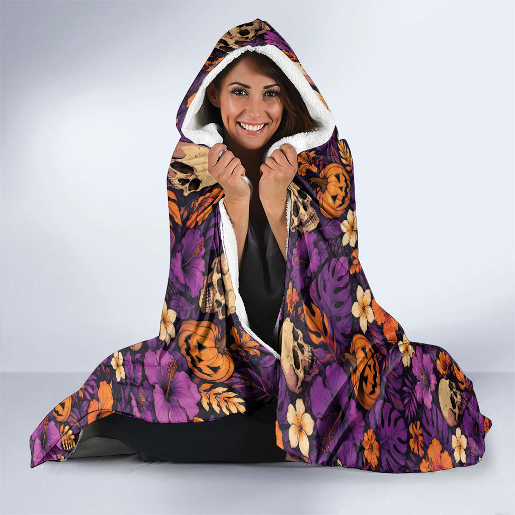 Hawaii Halloween Hooded Blanket Skeleton Pumpkin Hawaiian Flower Tribal DT05 - Polynesian Pride