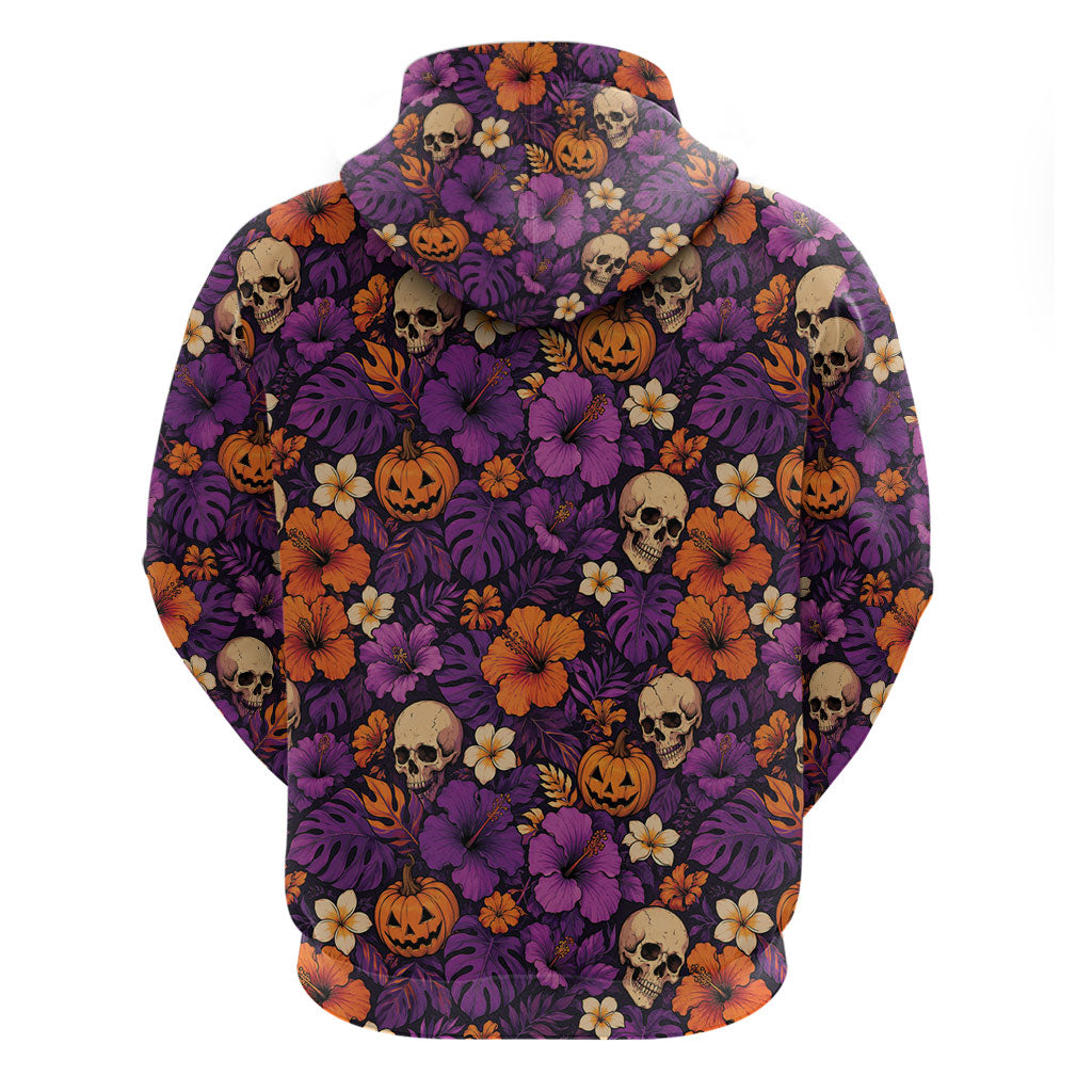 Hawaii Halloween Hoodie Skeleton Pumpkin Hawaiian Flower Tribal DT05 - Polynesian Pride
