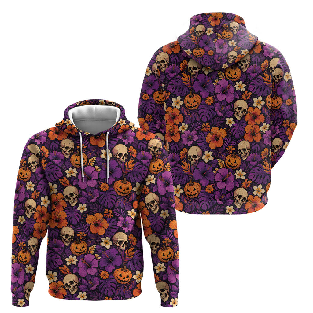 Hawaii Halloween Hoodie Skeleton Pumpkin Hawaiian Flower Tribal DT05 - Polynesian Pride