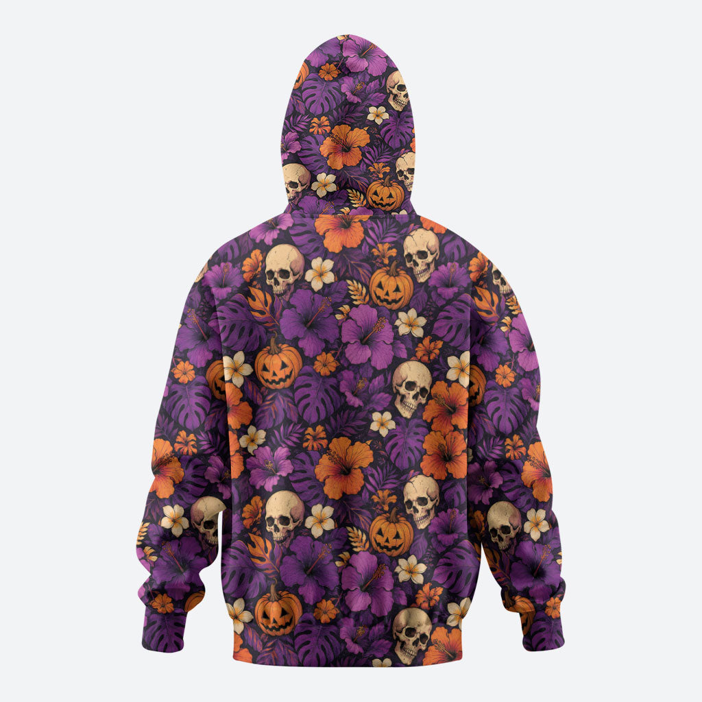 Hawaii Halloween Hoodie Skeleton Pumpkin Hawaiian Flower Tribal DT05 - Polynesian Pride