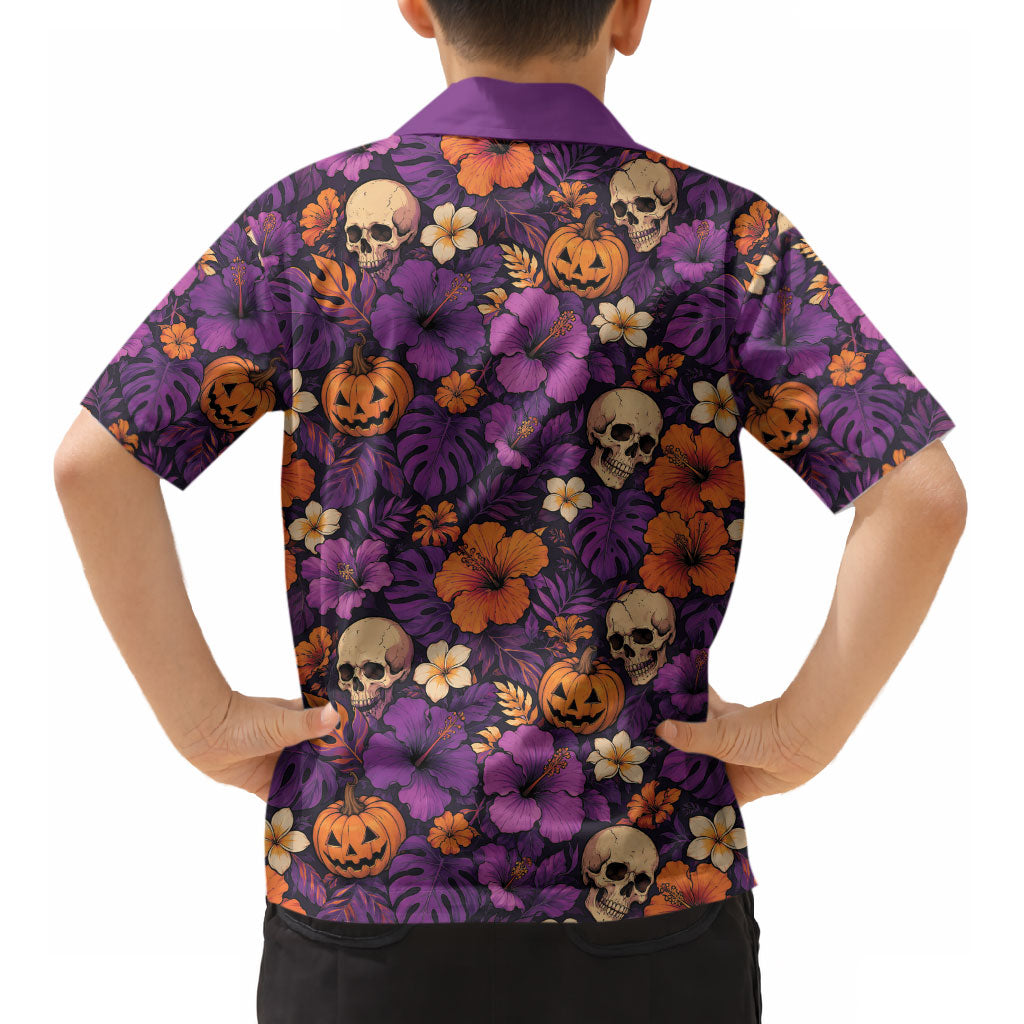 Hawaii Halloween Kid Hawaiian Shirt Skeleton Pumpkin Hawaiian Flower Tribal DT05 - Polynesian Pride
