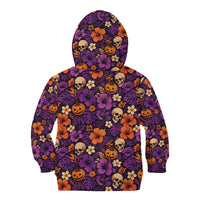 Hawaii Halloween Kid Hoodie Skeleton Pumpkin Hawaiian Flower Tribal DT05 - Polynesian Pride