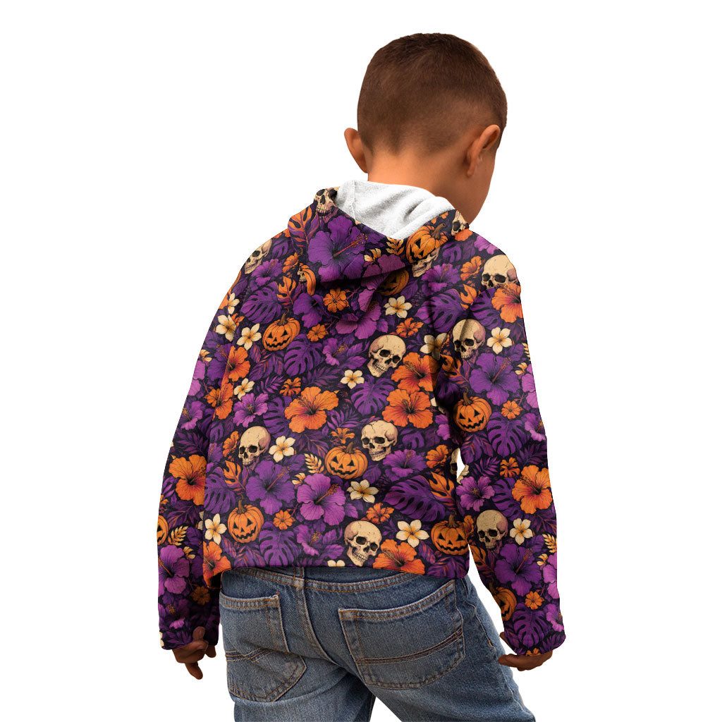 Hawaii Halloween Kid Hoodie Skeleton Pumpkin Hawaiian Flower Tribal DT05 - Polynesian Pride
