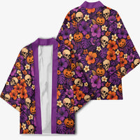 Hawaii Halloween Kimono Skeleton Pumpkin Hawaiian Flower Tribal DT05 - Polynesian Pride