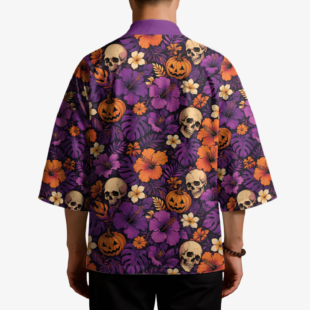 Hawaii Halloween Kimono Skeleton Pumpkin Hawaiian Flower Tribal DT05 - Polynesian Pride