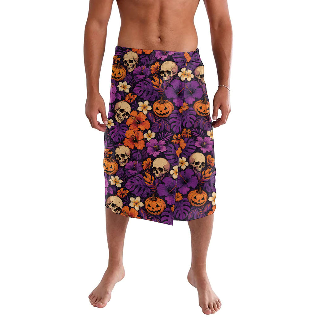Hawaii Halloween Lavalava Skeleton Pumpkin Hawaiian Flower Tribal DT05 Purple - Polynesian Pride