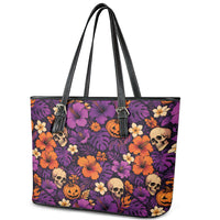 Hawaii Halloween Leather Tote Bag Skeleton Pumpkin Hawaiian Flower Tribal DT05 - Polynesian Pride
