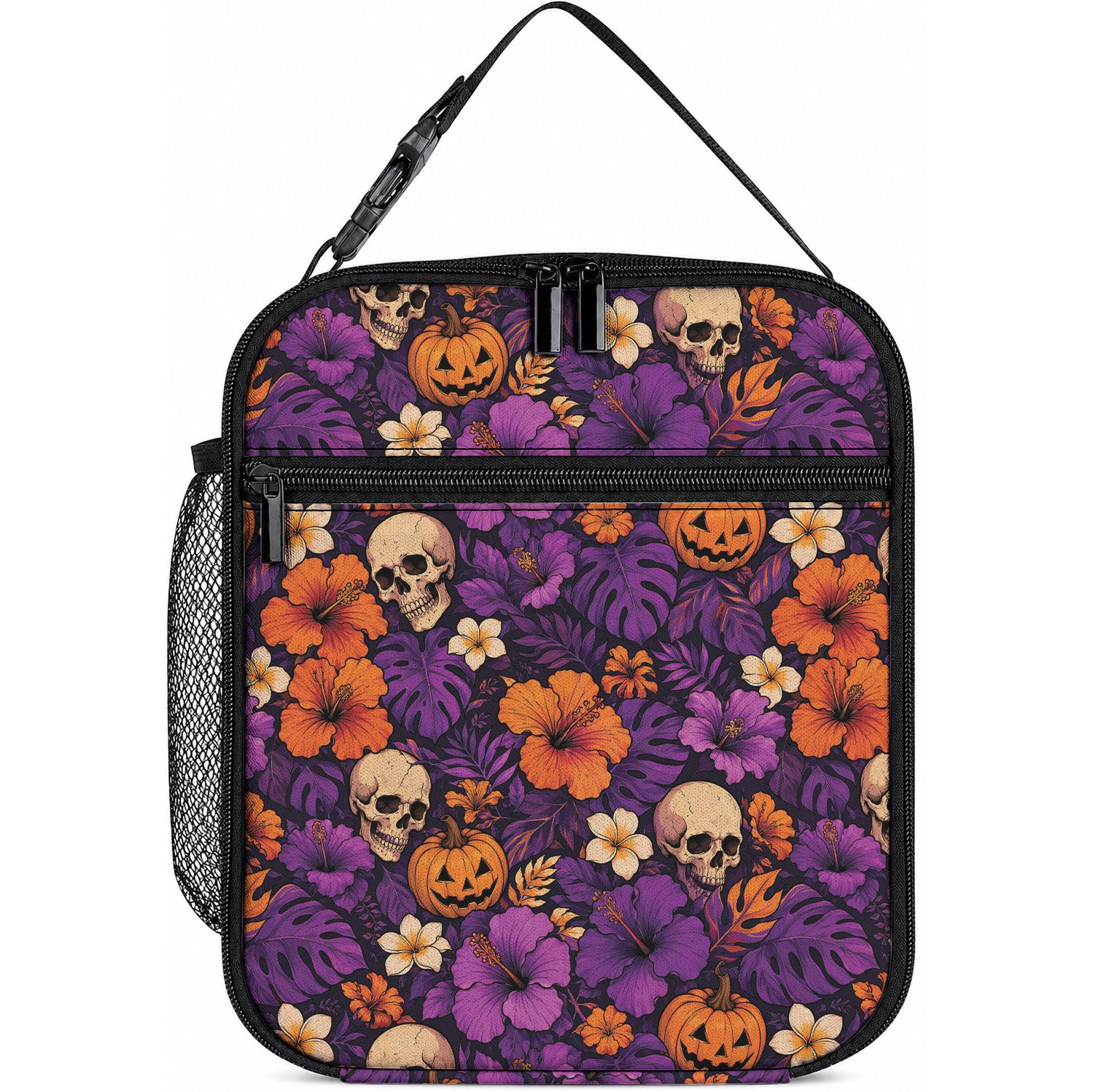 Hawaii Halloween Lunch Bag Skeleton Pumpkin Hawaiian Flower Tribal