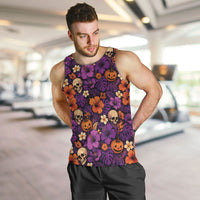 Hawaii Halloween Men Tank Top Skeleton Pumpkin Hawaiian Flower Tribal DT05 Purple - Polynesian Pride