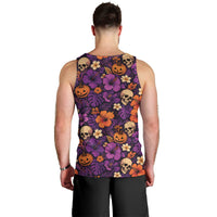 Hawaii Halloween Men Tank Top Skeleton Pumpkin Hawaiian Flower Tribal DT05 - Polynesian Pride