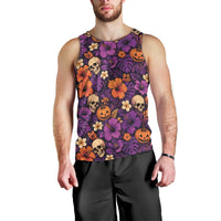 Hawaii Halloween Men Tank Top Skeleton Pumpkin Hawaiian Flower Tribal DT05 - Polynesian Pride