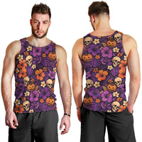 Hawaii Halloween Men Tank Top Skeleton Pumpkin Hawaiian Flower Tribal DT05 - Polynesian Pride