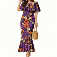 Hawaii Halloween Mermaid Dress Skeleton Pumpkin Hawaiian Flower Tribal DT05 Women Purple - Polynesian Pride