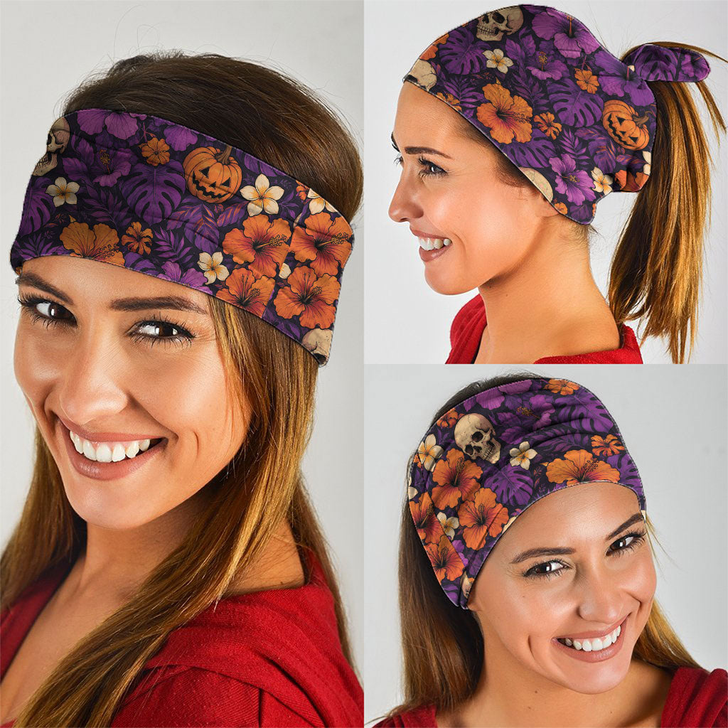 Hawaii Halloween Neck Gaiter Skeleton Pumpkin Hawaiian Flower Tribal DT05 - Polynesian Pride