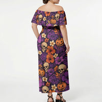 Hawaii Halloween Off Shoulder Maxi Dress Skeleton Pumpkin Hawaiian Flower Tribal DT05 - Polynesian Pride