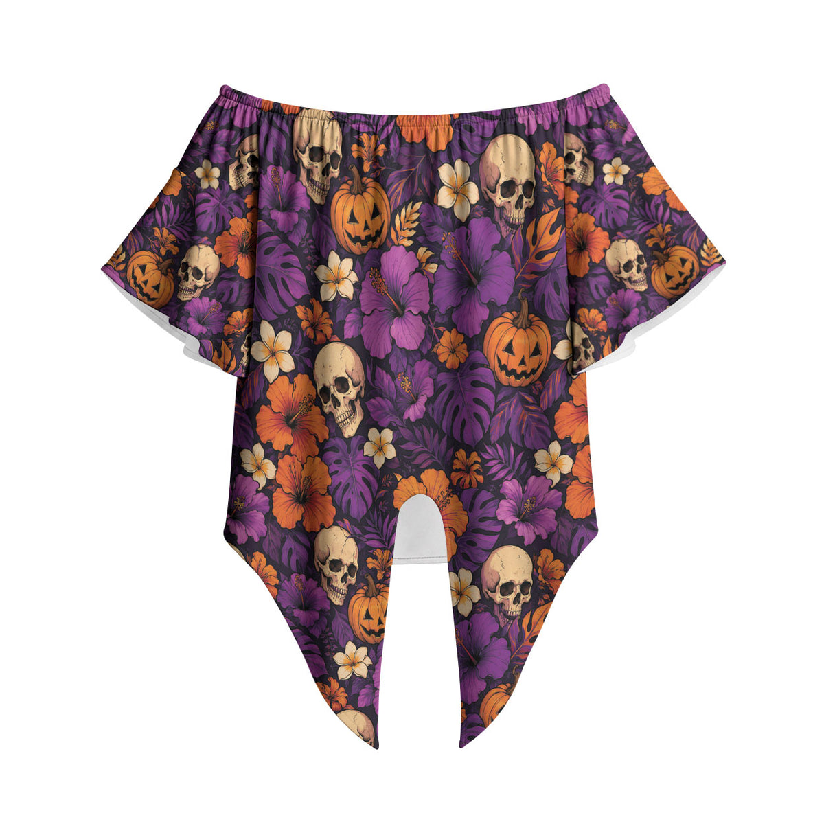 Hawaii Halloween Off Shoulder Wrap Waist Top Skeleton Pumpkin Hawaiian Flower Tribal DT05 - Polynesian Pride