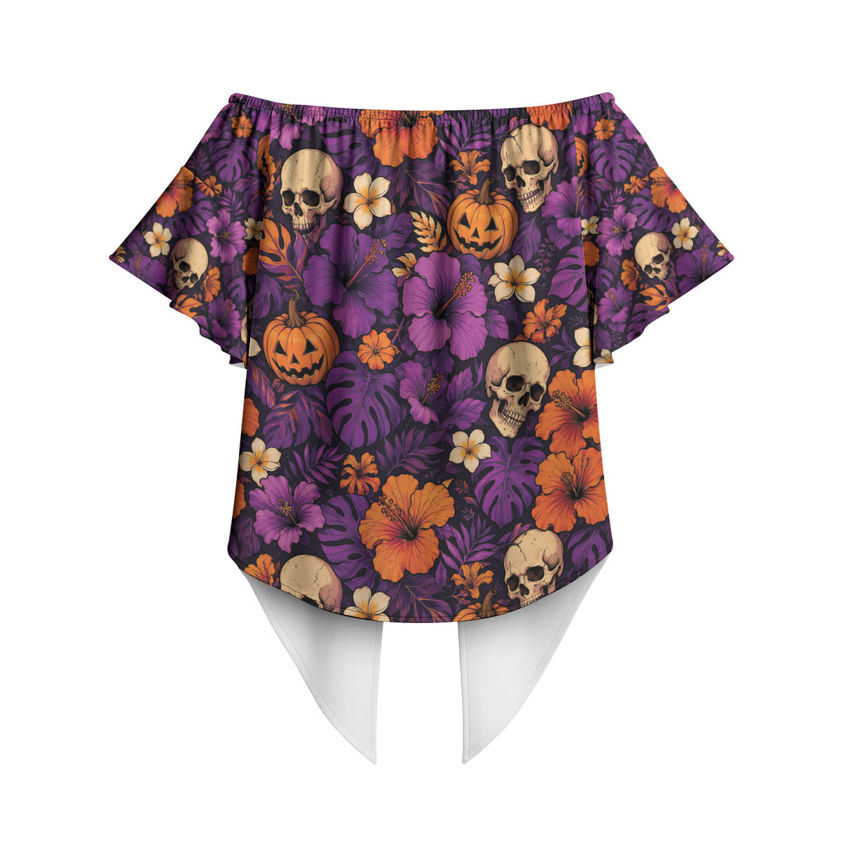 Hawaii Halloween Off Shoulder Wrap Waist Top Skeleton Pumpkin Hawaiian Flower Tribal DT05 - Polynesian Pride