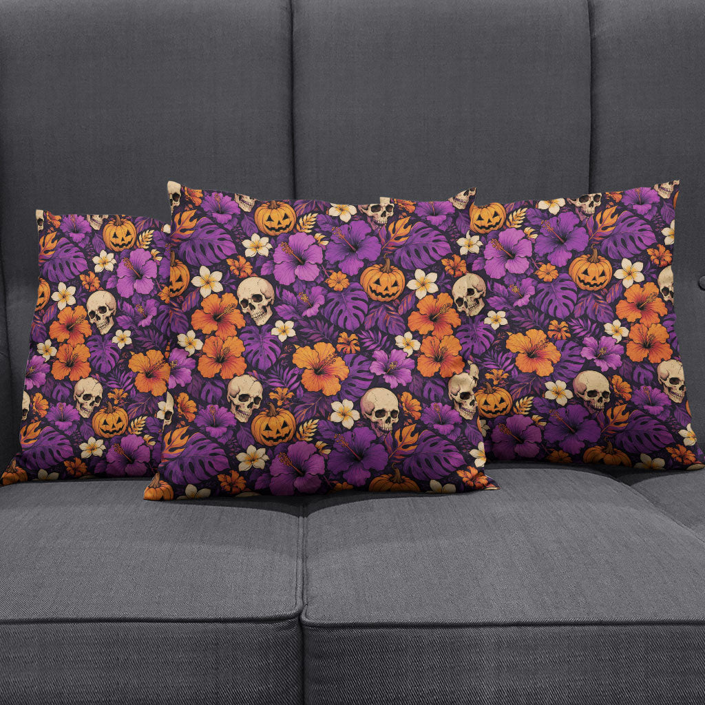 Hawaii Halloween Pillow Cover Skeleton Pumpkin Hawaiian Flower Tribal DT05 - Polynesian Pride