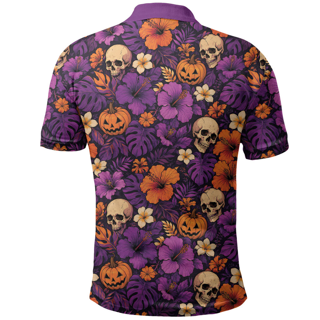 Hawaii Halloween Polo Shirt Skeleton Pumpkin Hawaiian Flower Tribal DT05 - Polynesian Pride