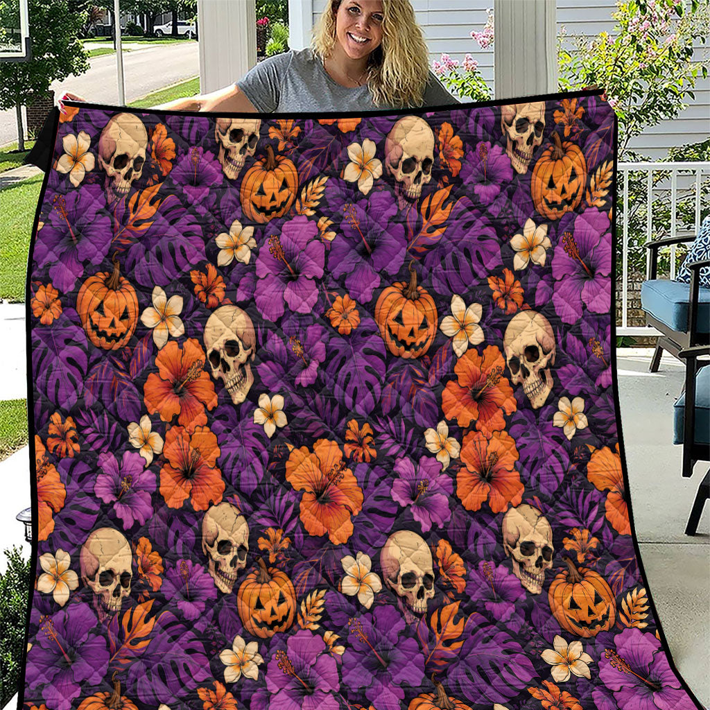 Hawaii Halloween Quilt Skeleton Pumpkin Hawaiian Flower Tribal DT05 Purple - Polynesian Pride