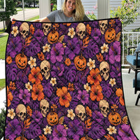 Hawaii Halloween Quilt Skeleton Pumpkin Hawaiian Flower Tribal DT05 Purple - Polynesian Pride