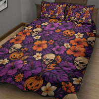 Hawaii Halloween Quilt Bed Set Skeleton Pumpkin Hawaiian Flower Tribal DT05 - Polynesian Pride