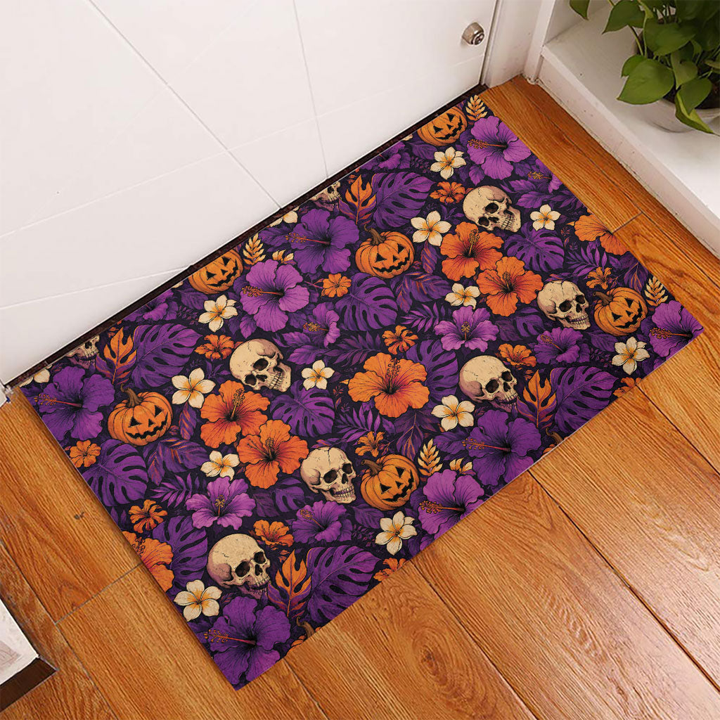 Hawaii Halloween Rubber Doormat Skeleton Pumpkin Hawaiian Flower Tribal DT05 - Polynesian Pride