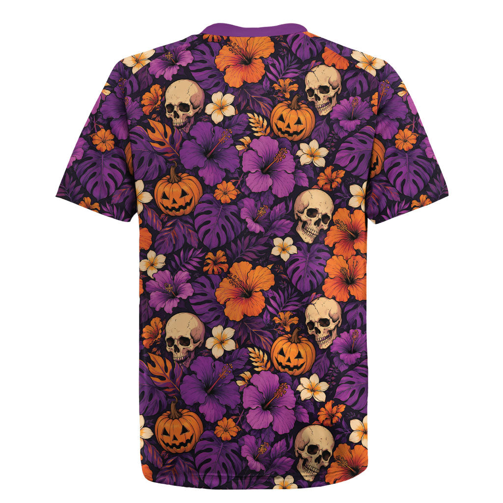 Hawaii Halloween Rugby Jersey Skeleton Pumpkin Hawaiian Flower Tribal DT05 - Polynesian Pride