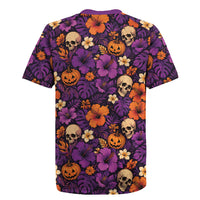 Hawaii Halloween Rugby Jersey Skeleton Pumpkin Hawaiian Flower Tribal DT05 - Polynesian Pride