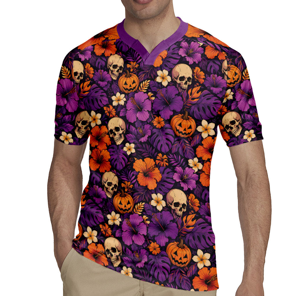 Hawaii Halloween Rugby Jersey Skeleton Pumpkin Hawaiian Flower Tribal DT05 - Polynesian Pride