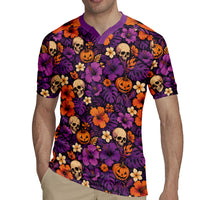 Hawaii Halloween Rugby Jersey Skeleton Pumpkin Hawaiian Flower Tribal DT05 - Polynesian Pride
