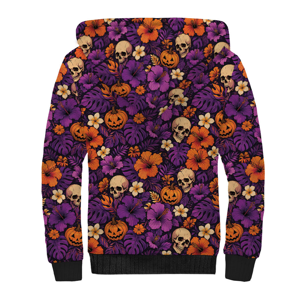 Hawaii Halloween Sherpa Hoodie Skeleton Pumpkin Hawaiian Flower Tribal DT05 - Polynesian Pride