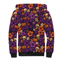 Hawaii Halloween Sherpa Hoodie Skeleton Pumpkin Hawaiian Flower Tribal DT05 - Polynesian Pride