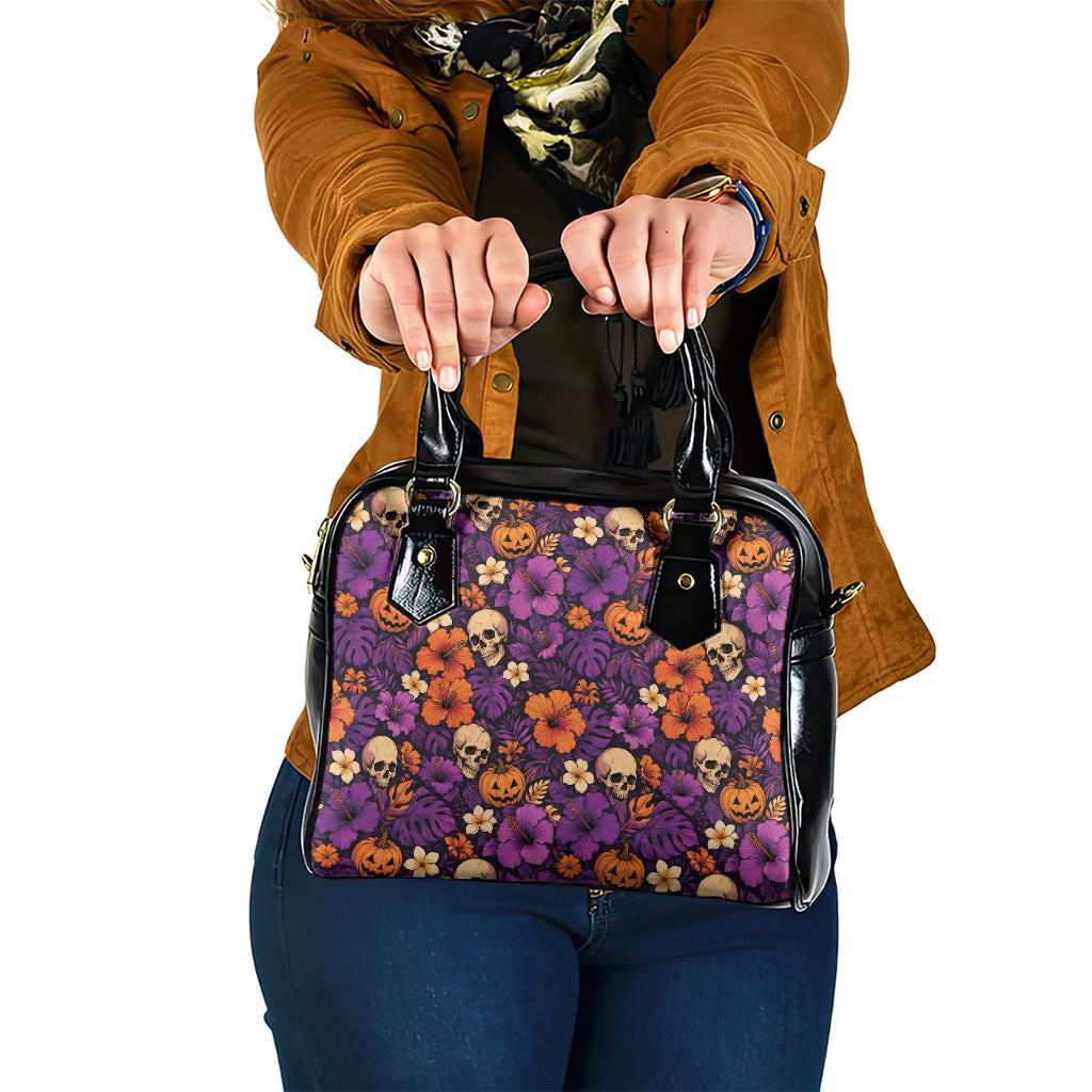 Hawaii Halloween Shoulder Handbag Skeleton Pumpkin Hawaiian Flower Tribal DT05 One Size Purple - Polynesian Pride