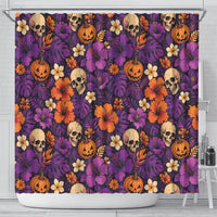 Hawaii Halloween Shower Curtain Skeleton Pumpkin Hawaiian Flower Tribal DT05 - Polynesian Pride