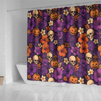 Hawaii Halloween Shower Curtain Skeleton Pumpkin Hawaiian Flower Tribal DT05 - Polynesian Pride