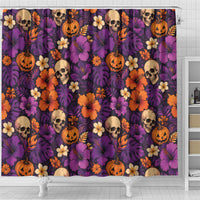 Hawaii Halloween Shower Curtain Skeleton Pumpkin Hawaiian Flower Tribal DT05 - Polynesian Pride