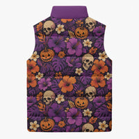 Hawaii Halloween Sleeveless Puffer Jacket Skeleton Pumpkin Hawaiian Flower Tribal DT05 - Polynesian Pride