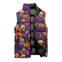 Hawaii Halloween Sleeveless Puffer Jacket Skeleton Pumpkin Hawaiian Flower Tribal DT05 - Polynesian Pride