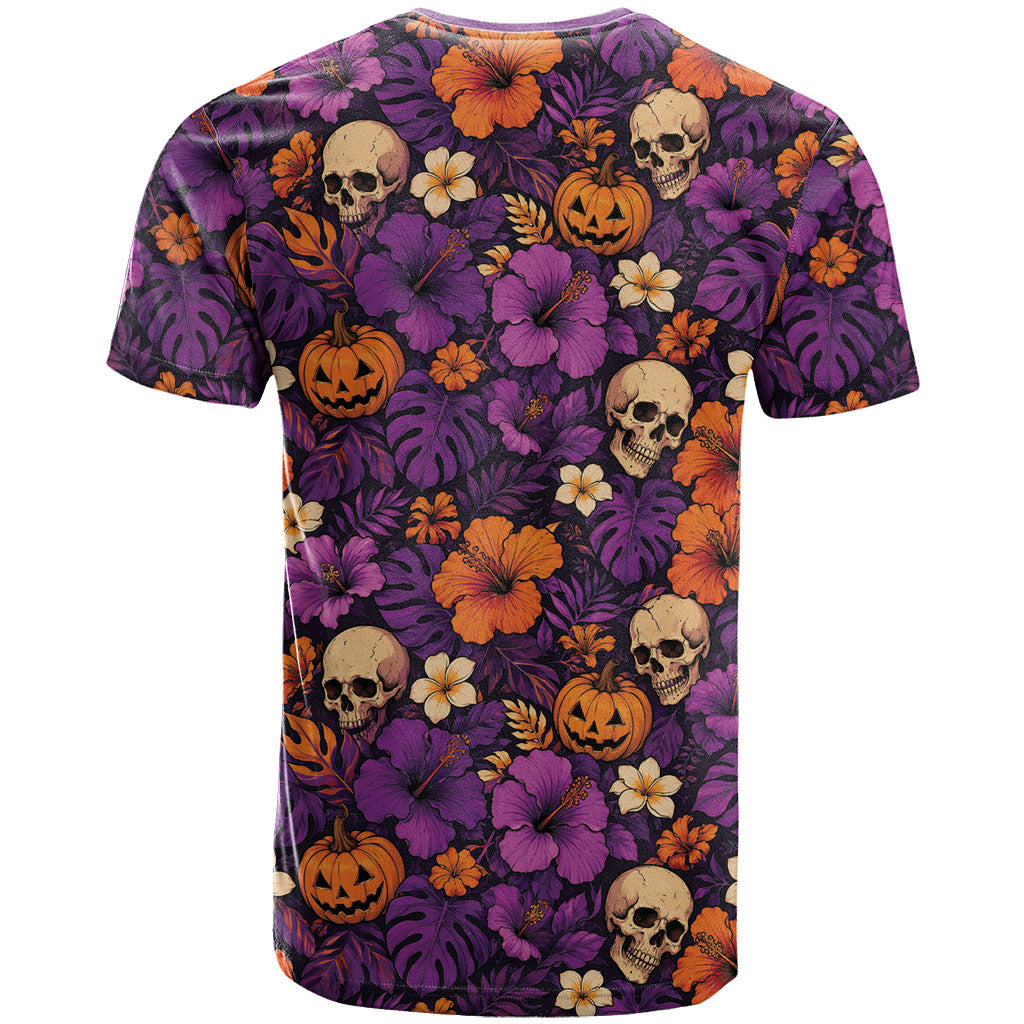 Hawaii Halloween T Shirt Skeleton Pumpkin Hawaiian Flower Tribal DT05 - Polynesian Pride