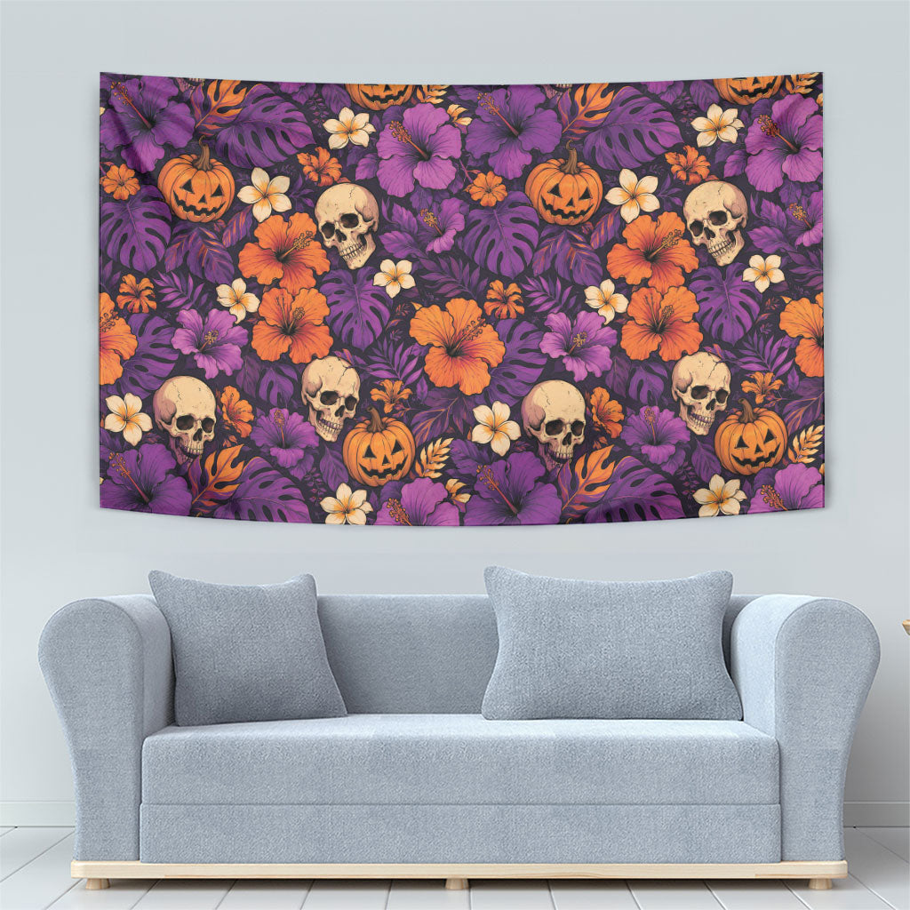 Hawaii Halloween Tapestry Skeleton Pumpkin Hawaiian Flower Tribal DT05 - Polynesian Pride