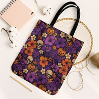 Hawaii Halloween Tote Bag Skeleton Pumpkin Hawaiian Flower Tribal DT05 Black Strap One Size Purple - Polynesian Pride