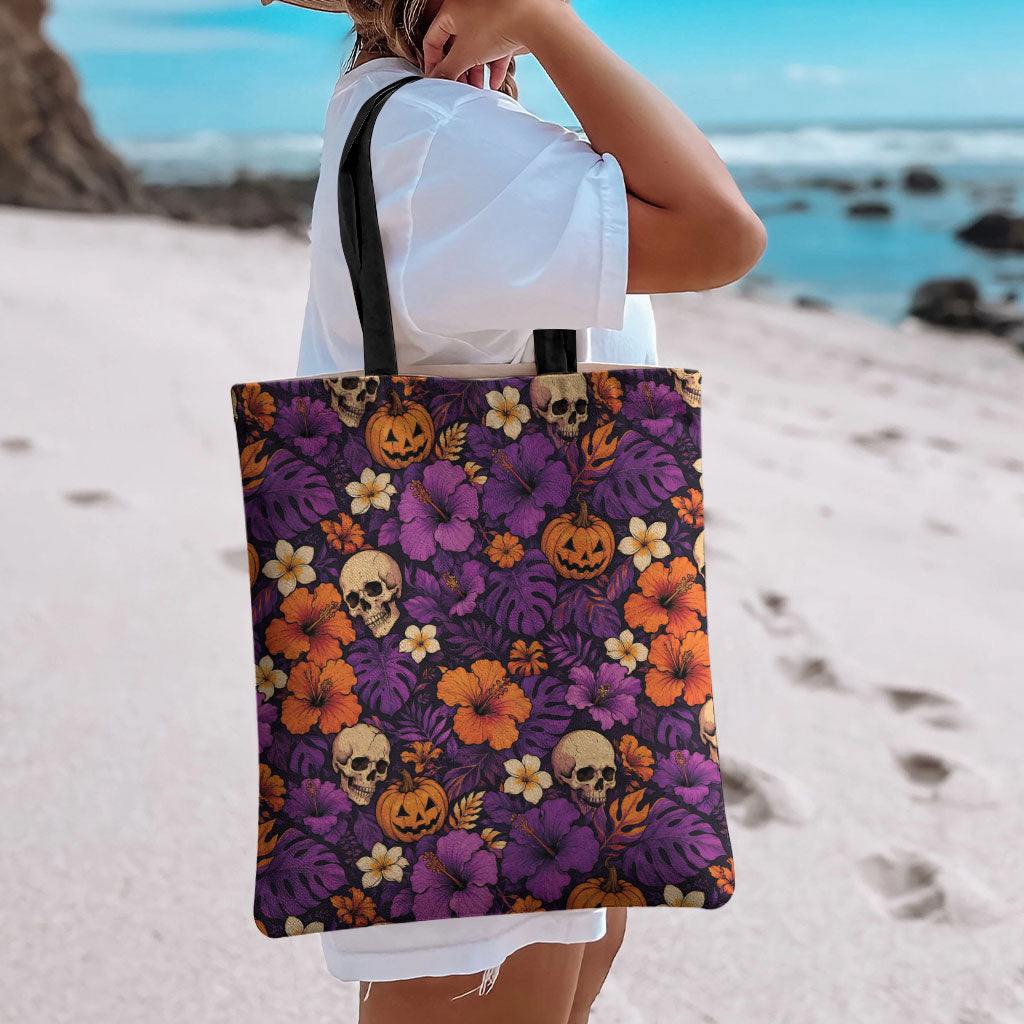 Hawaii Halloween Tote Bag Skeleton Pumpkin Hawaiian Flower Tribal DT05 - Polynesian Pride