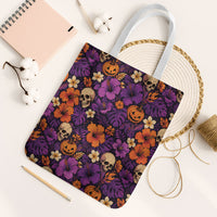 Hawaii Halloween Tote Bag Skeleton Pumpkin Hawaiian Flower Tribal DT05 White Strap One Size Purple - Polynesian Pride