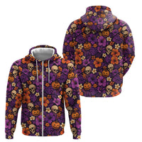 Hawaii Halloween Zip Hoodie Skeleton Pumpkin Hawaiian Flower Tribal DT05 - Polynesian Pride