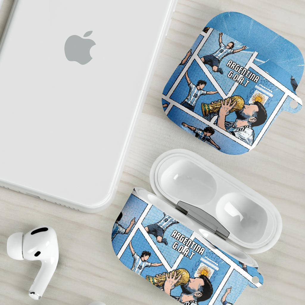 Argentina Football AirPods Case Goat Comic Style Sun Of May